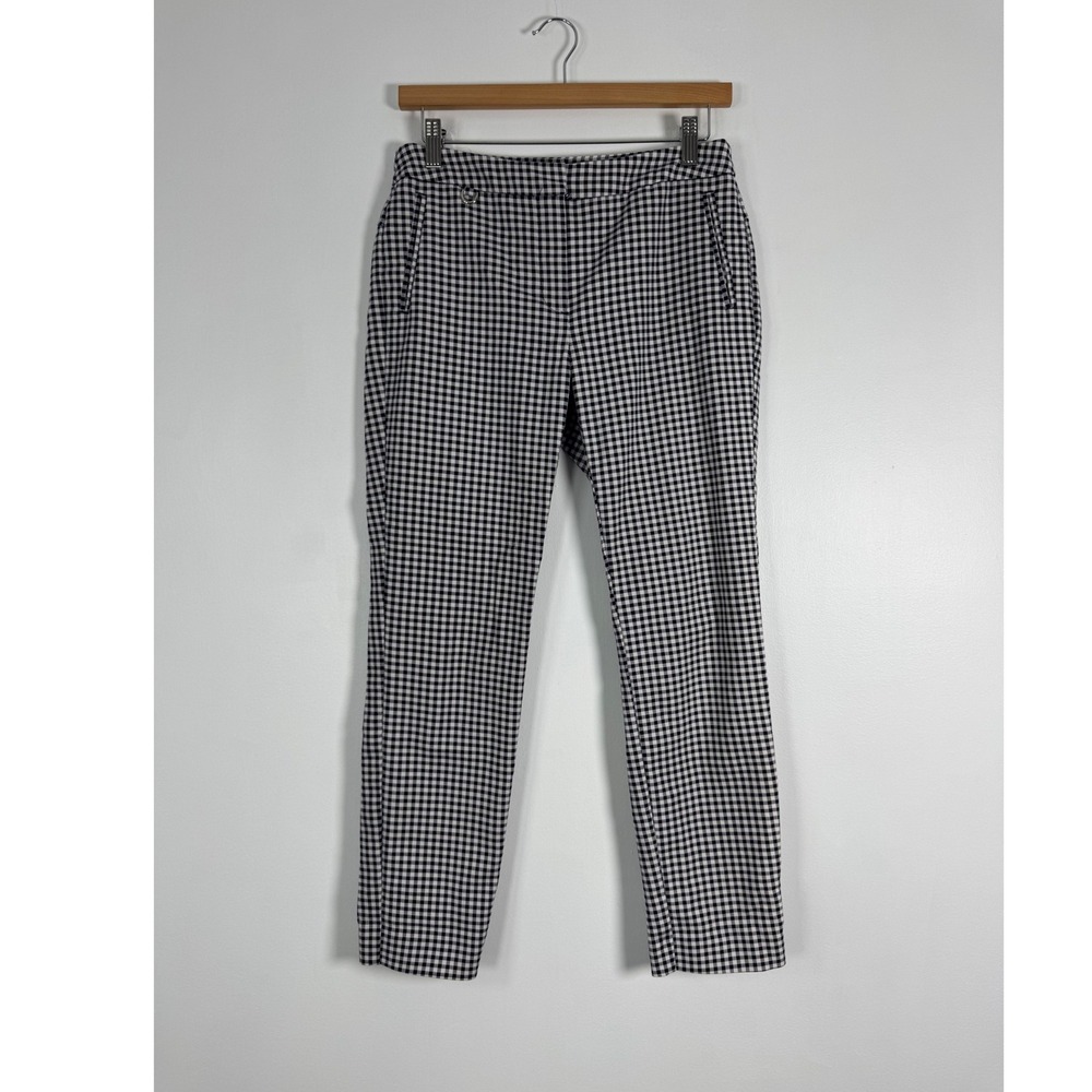 Preppy Adrianna Papell Women 4 Slim Trousers Black White Gingham Checkered Pants